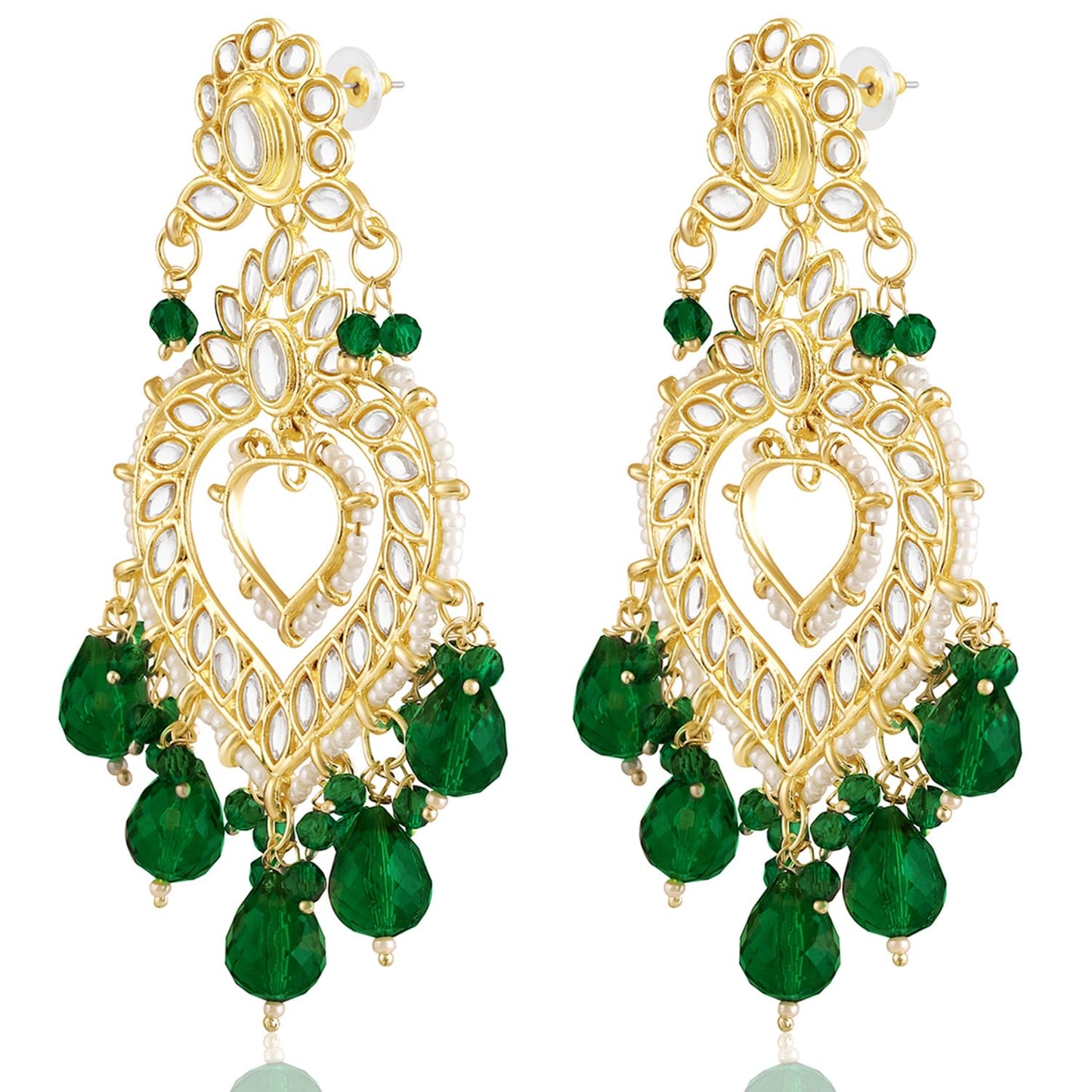 Peora Gold Plated Green Kundan & Beads Studded Dangle Earrings Ethnic Jewellery for Women & Girls