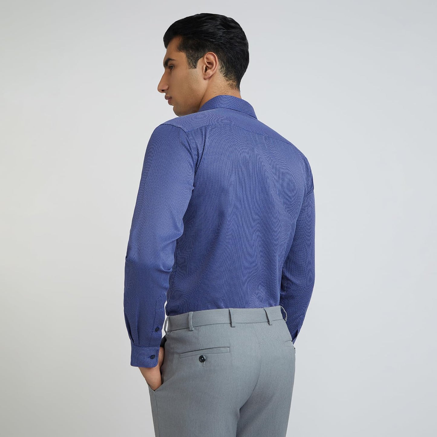 Park Avenue Men's Slim Fit Solid Pattern Poly Cotton Blend Semi Cutaway Collar Formal Shirt (Size: 46)-PMSX17837-B6 Dark Blue