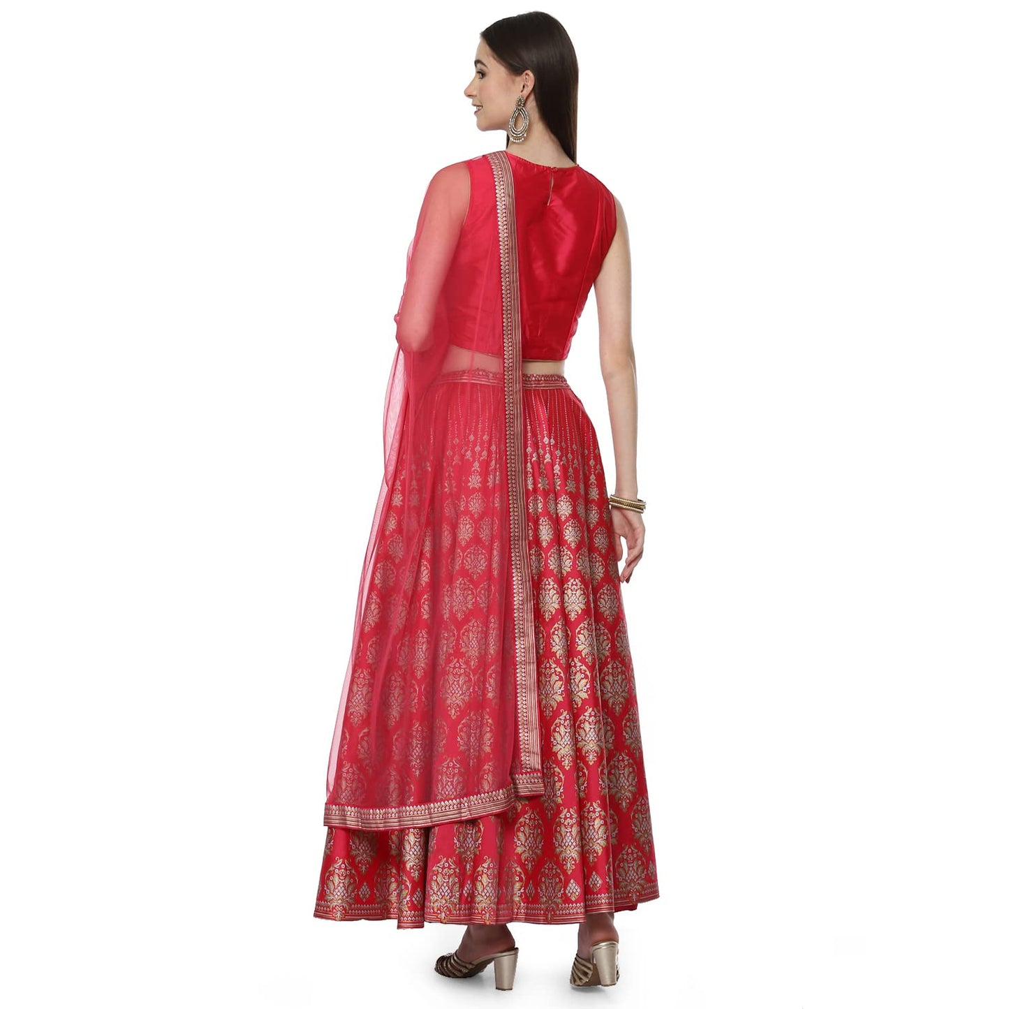 BIBA WOMEN PRINTED FLARED SALWAR KURTA DUPATTA(SKDFESTIVE 8249_FUCHSIA_32)