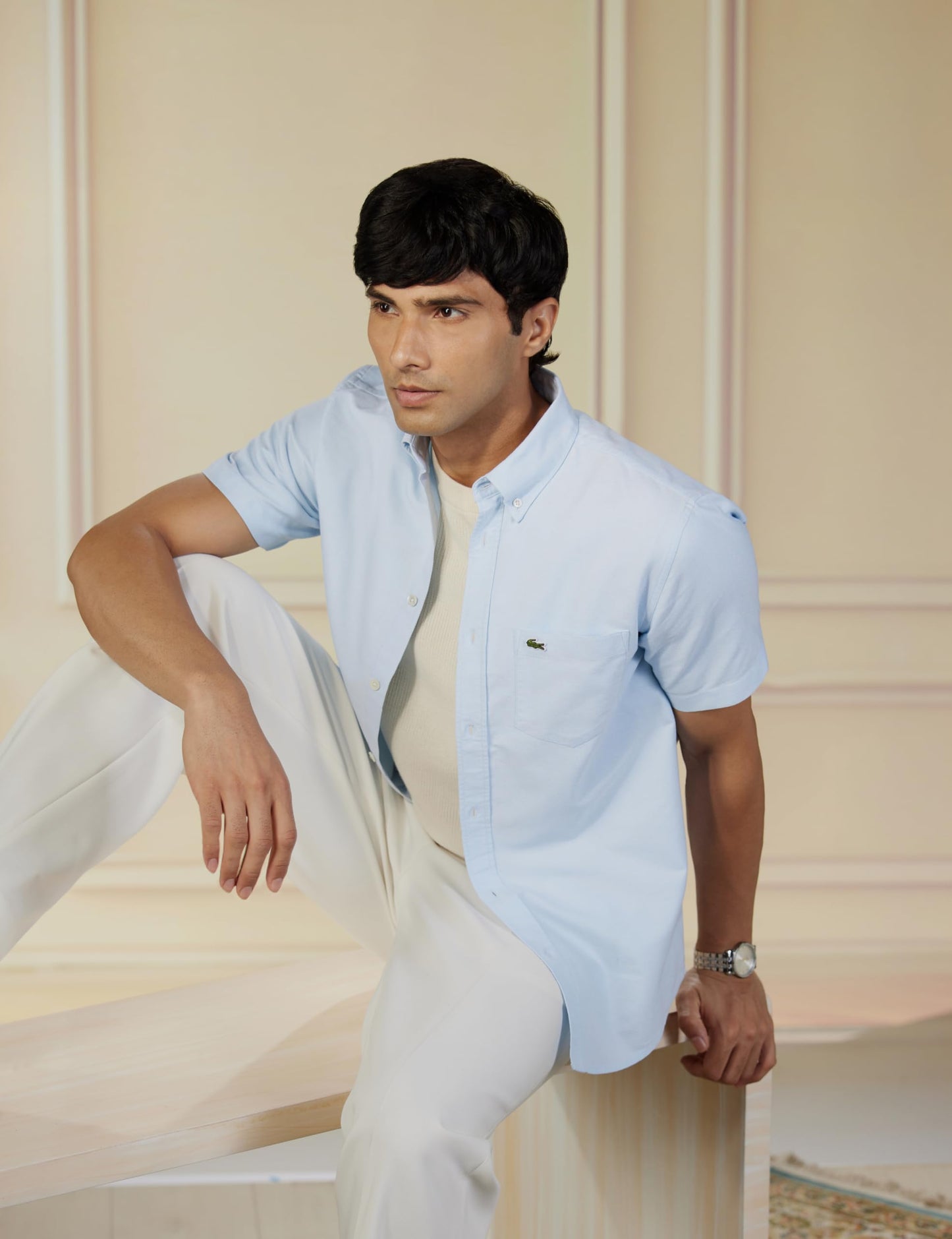 Lacoste Men's Cotton Regular Fit Shirts (CH1917F6Z_Blue 42)