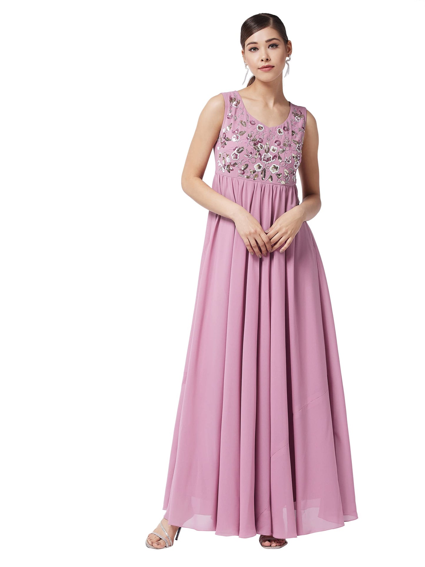 Miss Chase Women's Dusty Lavender Round Neck Sleeveless Solid Embroidered Maxi Dress (MCAW21D06-42-196-04, Dusty Lavender, M)