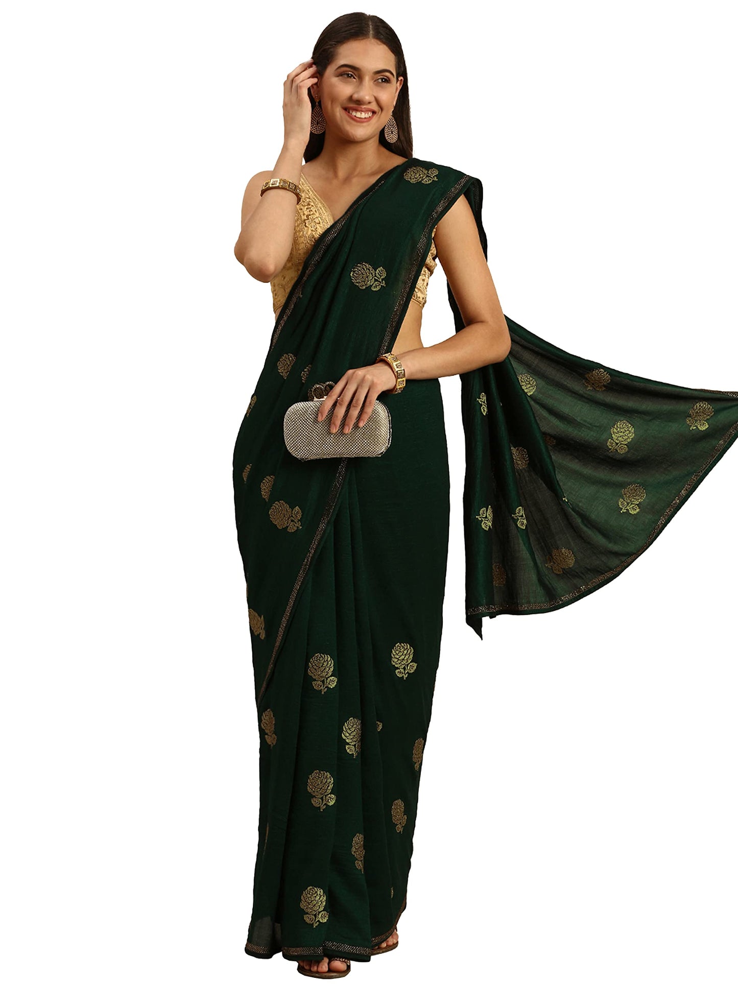 MOHEY Women's Art Silk Zari Weave Saree with Blouse Piece (Green)