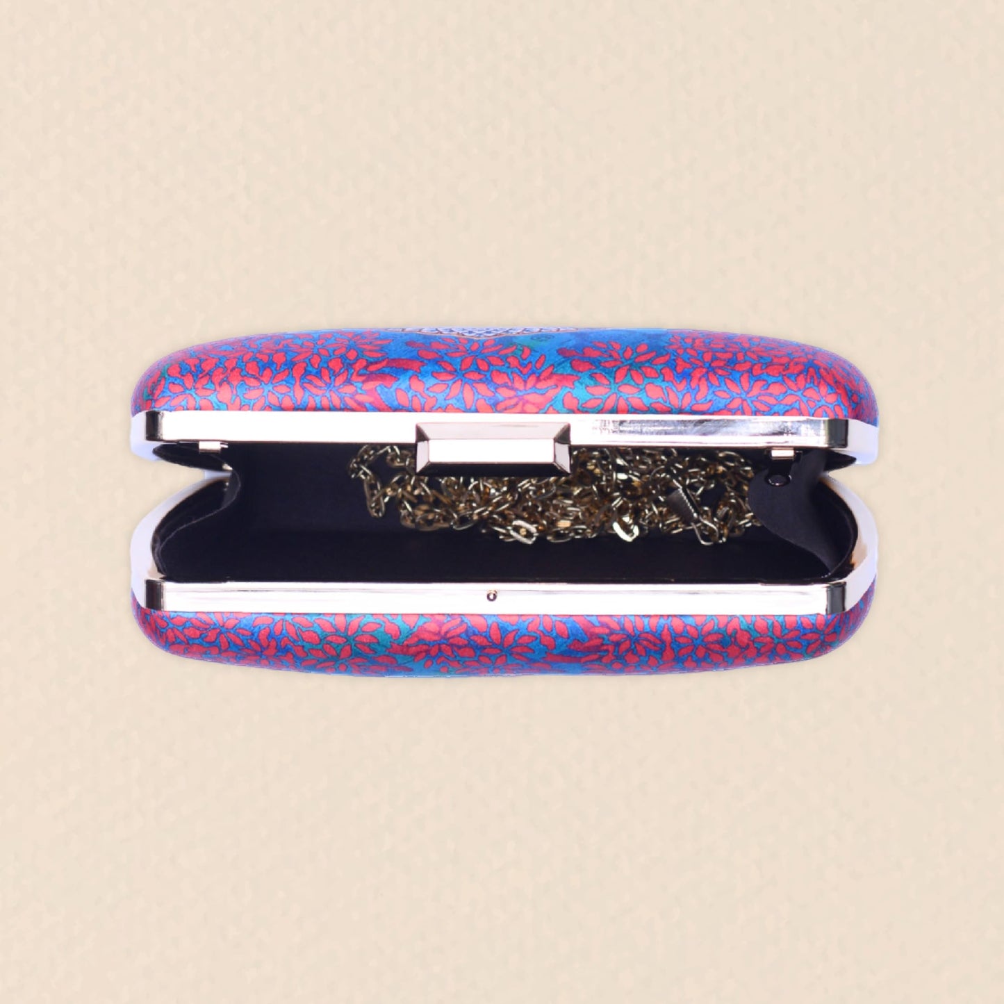 Artklim Blue and Pink Based Peacock Printed Clutch bag for women With Detachable Chain Sling Strap