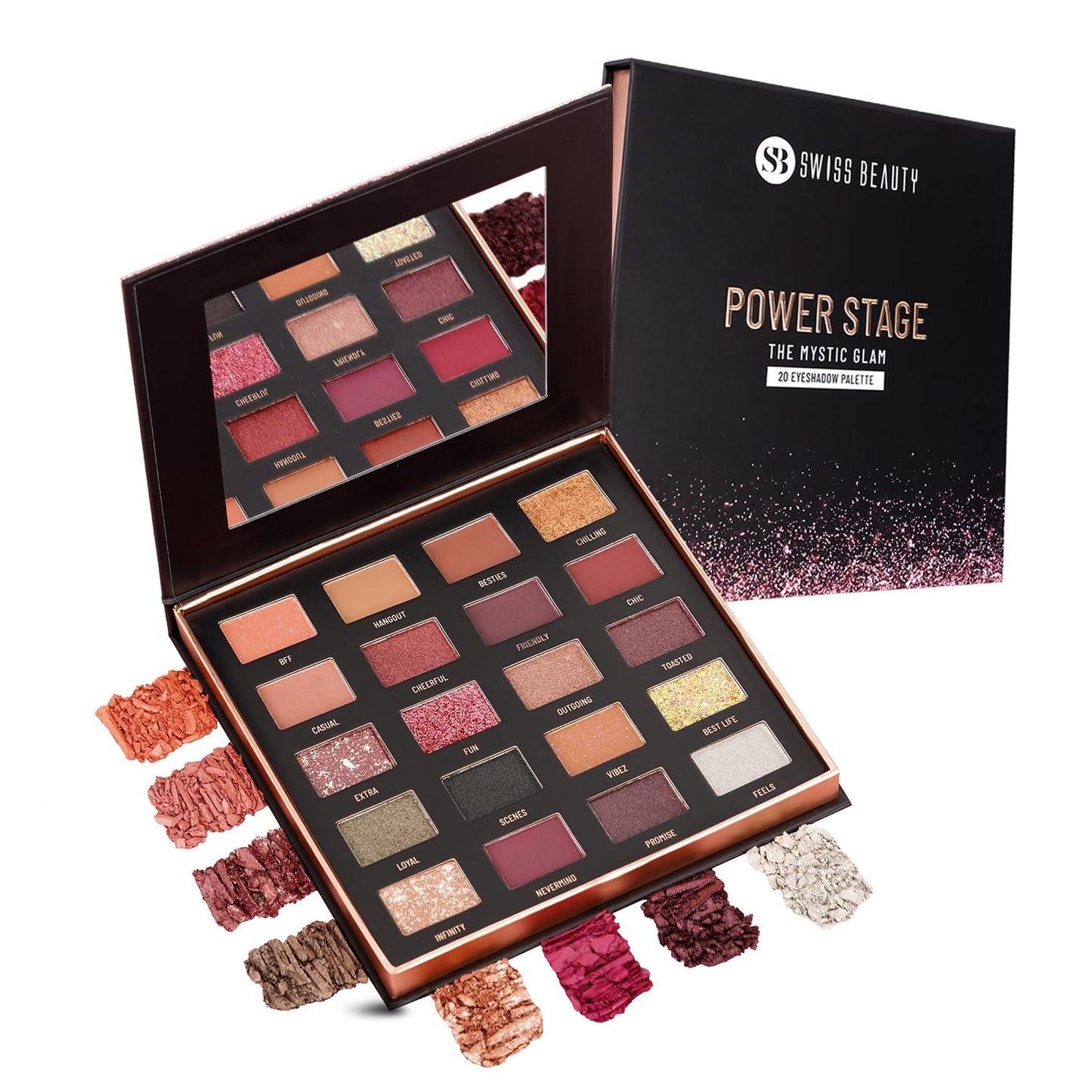 Swiss Beauty Power Stage Eyeshadow Palette with 20 pigmented shades | Blend of Matte and shimmers eye makeup palette | Shade- Mystic Glam, 25g