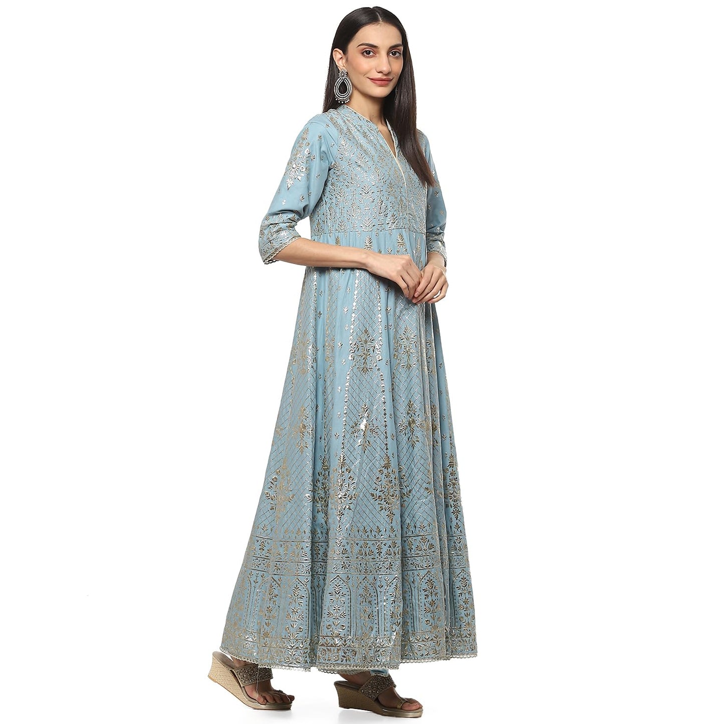 BIBA Viscose Women's Printed Relaxed Salwar Kurta Dupatta(Skdkinari8540_Pastel Blue_32)