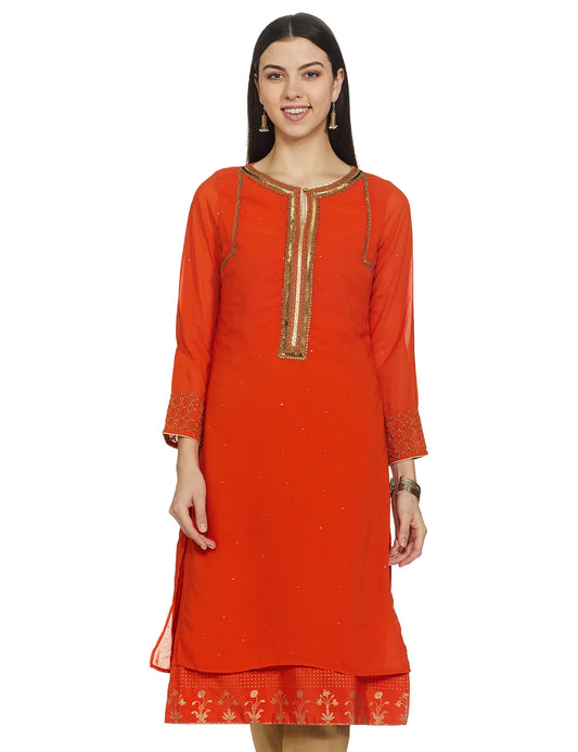 W for Woman Women's Synthetic Straight Kurta (18AUS11660-66257_Orange_6)