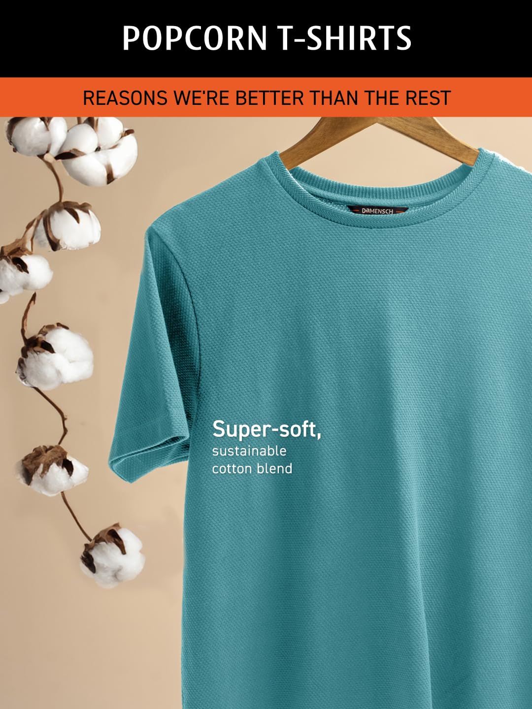 DAMENSCH Men Poly-Cotton Popcorn Textured Crew Casual T-Shirt-Pack of 1-Large Caramel Brown