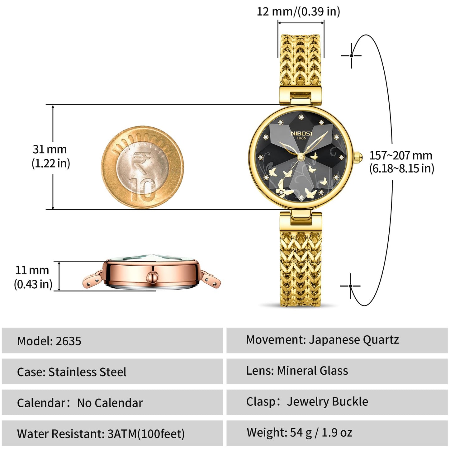NIBOSI Watch for Woman Analog Quartz Diamond Rose Gold Women Watches Stylish Elegant Waterproof Stainless Steel Wrist Watch Jewelry Bracelet (Gold Black)