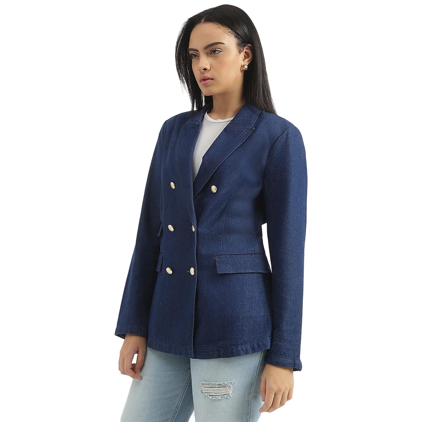 UNITED COLORS OF BENETTON Lapel Collar Solid Blazer (Size 40)-24A23J2DW028905 Blue