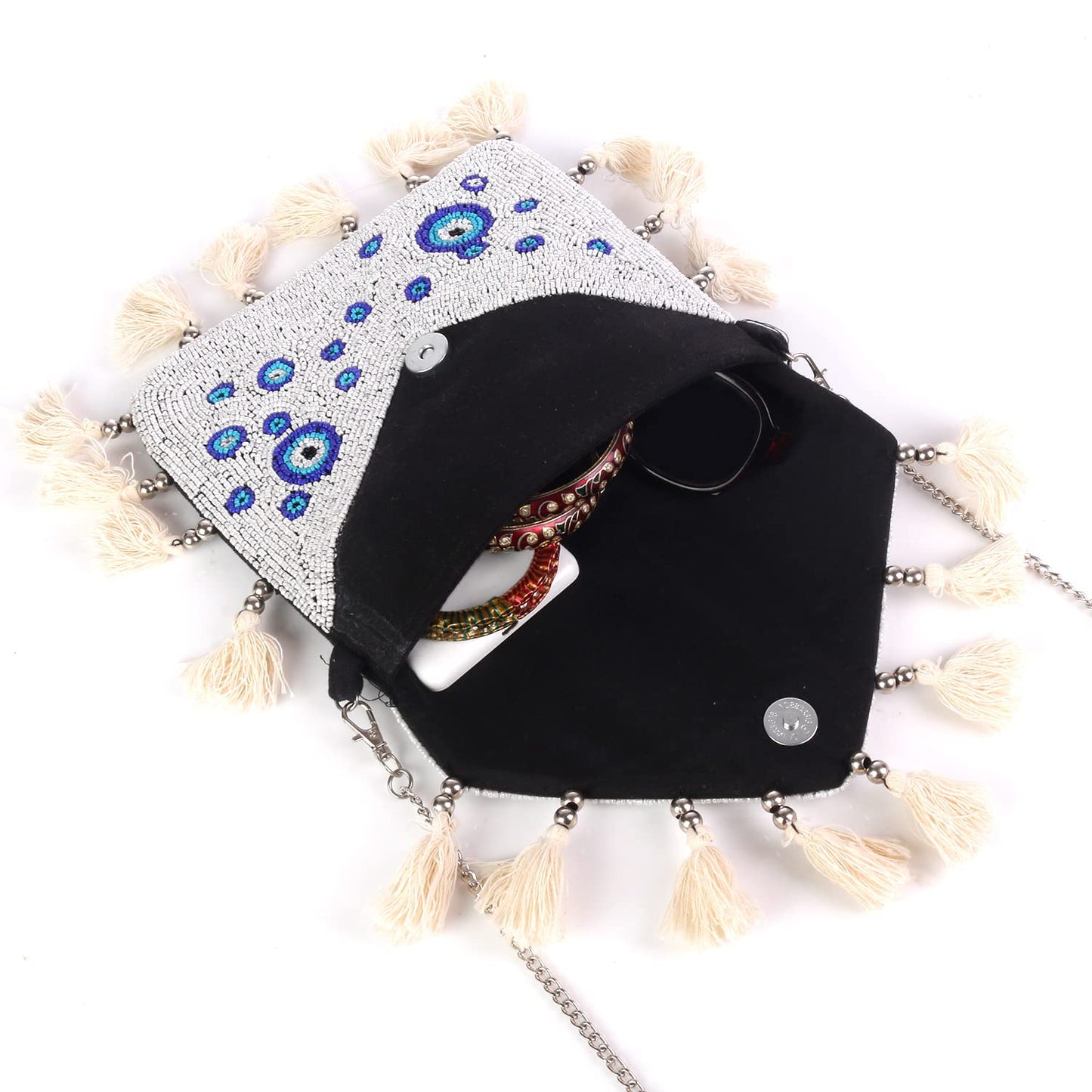 SWISNI Blue White And Blue Designer Small Boho Bag II Women's Traditional Designer Clutch For Women & Girls II BANJARA BOHO BAG