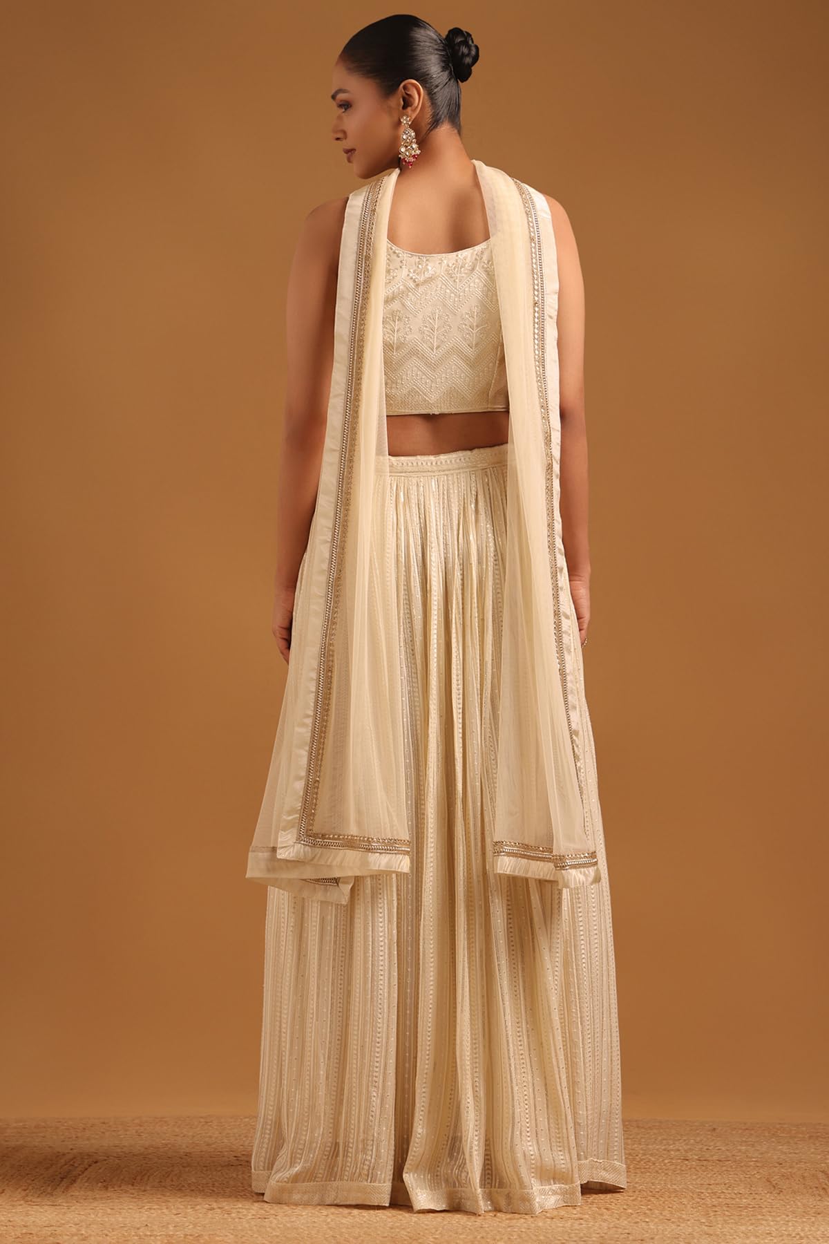 Soch Womens Beige Georgette Ethnic Motifs Lehenga Choli Set With Sequined