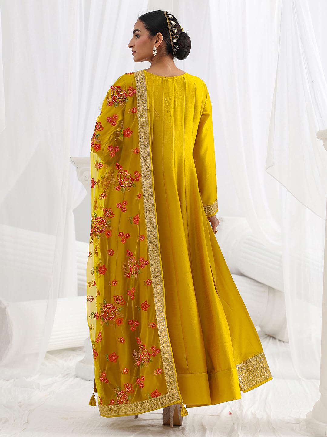 Libas Embroidered Silk Blend A-Line Ethnic Dress with Dupatta-93611M