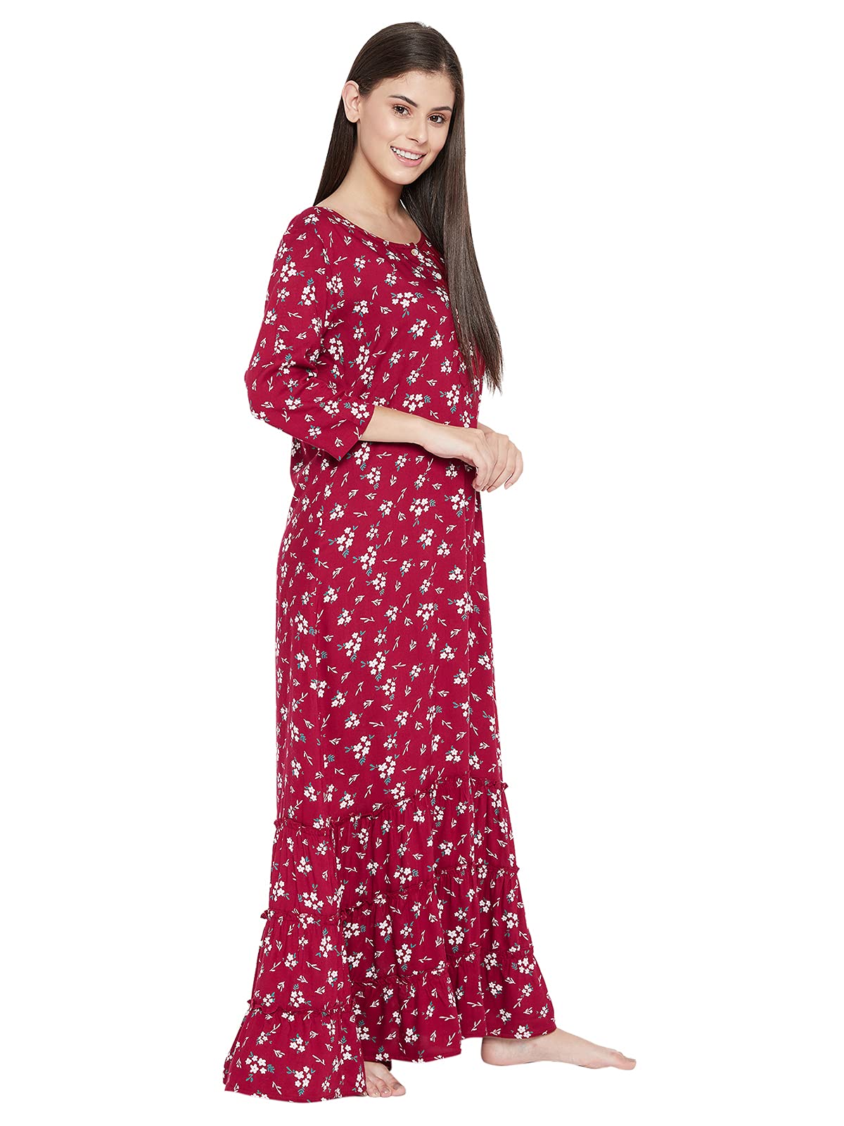 Clovia Women's Cotton Maxi Casual Regular Nightgown (NS1359P09XL_Maroon_XL)