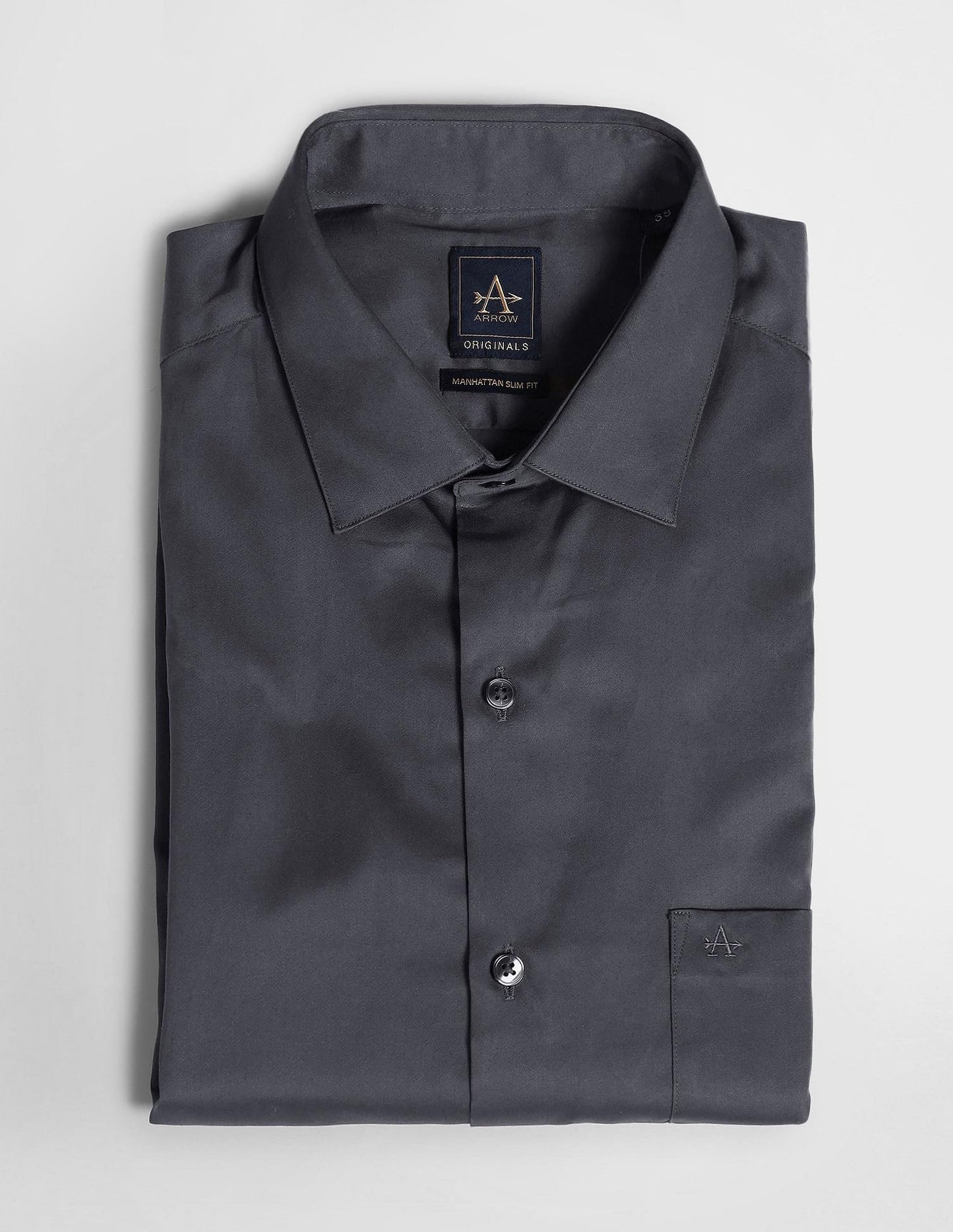 Arrow Men's Grey Solid - Cutaway Collar Full Sleeves Formal Shirt with Chest Pocket | Cotton Fabric | Slim Fit