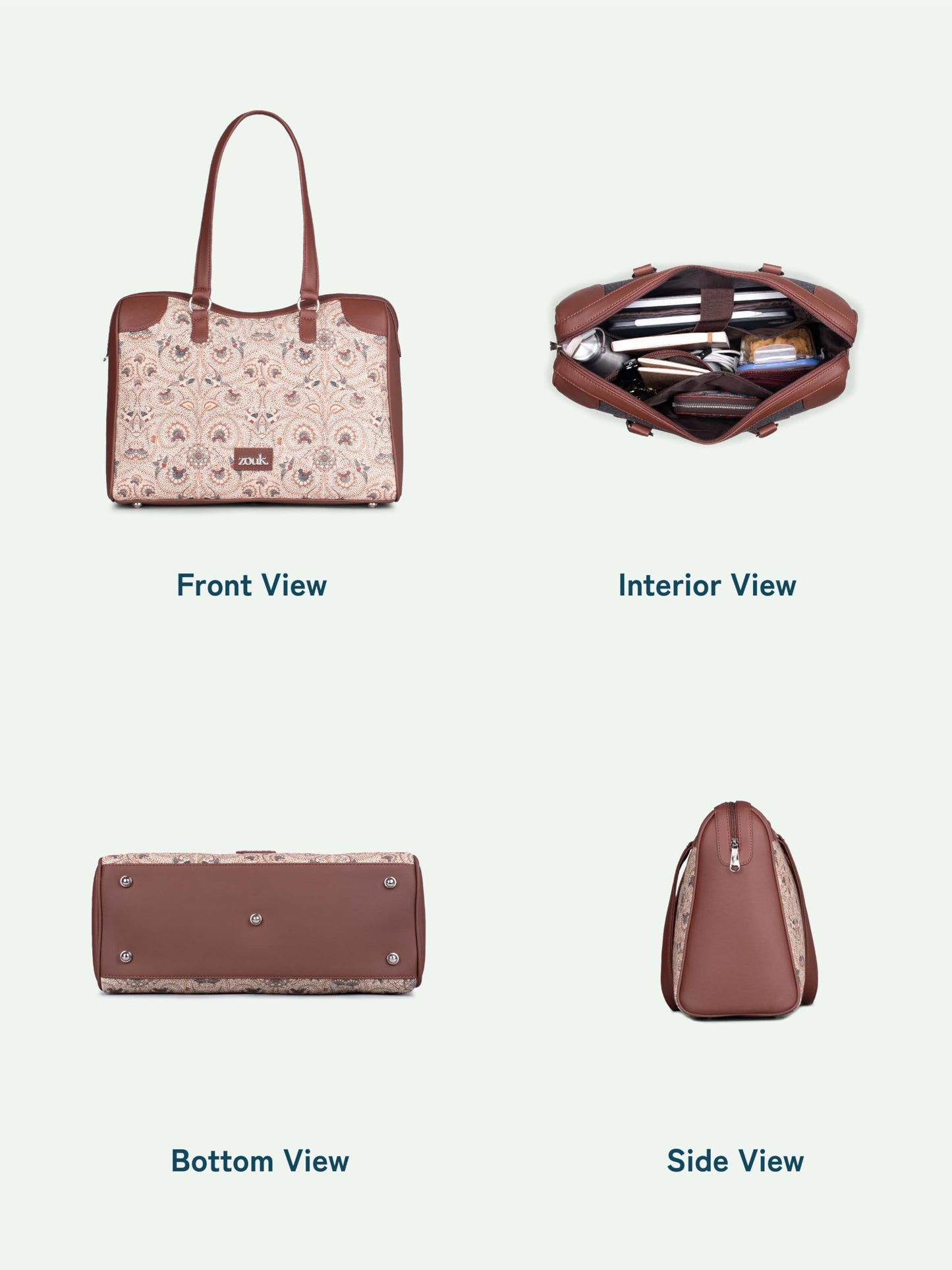 ZOUK Pedana Kalamkari Conference Office Bag | Jute | Vegan Leather Handcrafted Tote Bag Ideal for Work Office With Double Handle Straps | Yellow ochre