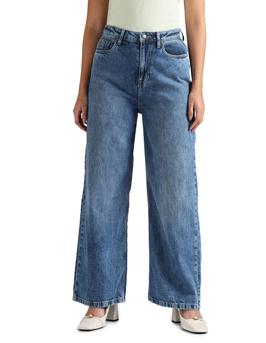 U.S. POLO ASSN. Women's Wide Leg Mid Rise Jeans (UWAW23JN048_Blue_32)