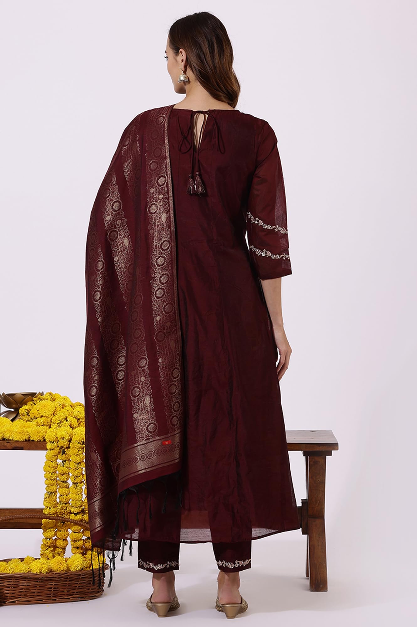 W Maroon A-line Kurta, Straight Pant & Dupatta for Women (Size: 2XL)-24AUWS11183-222470