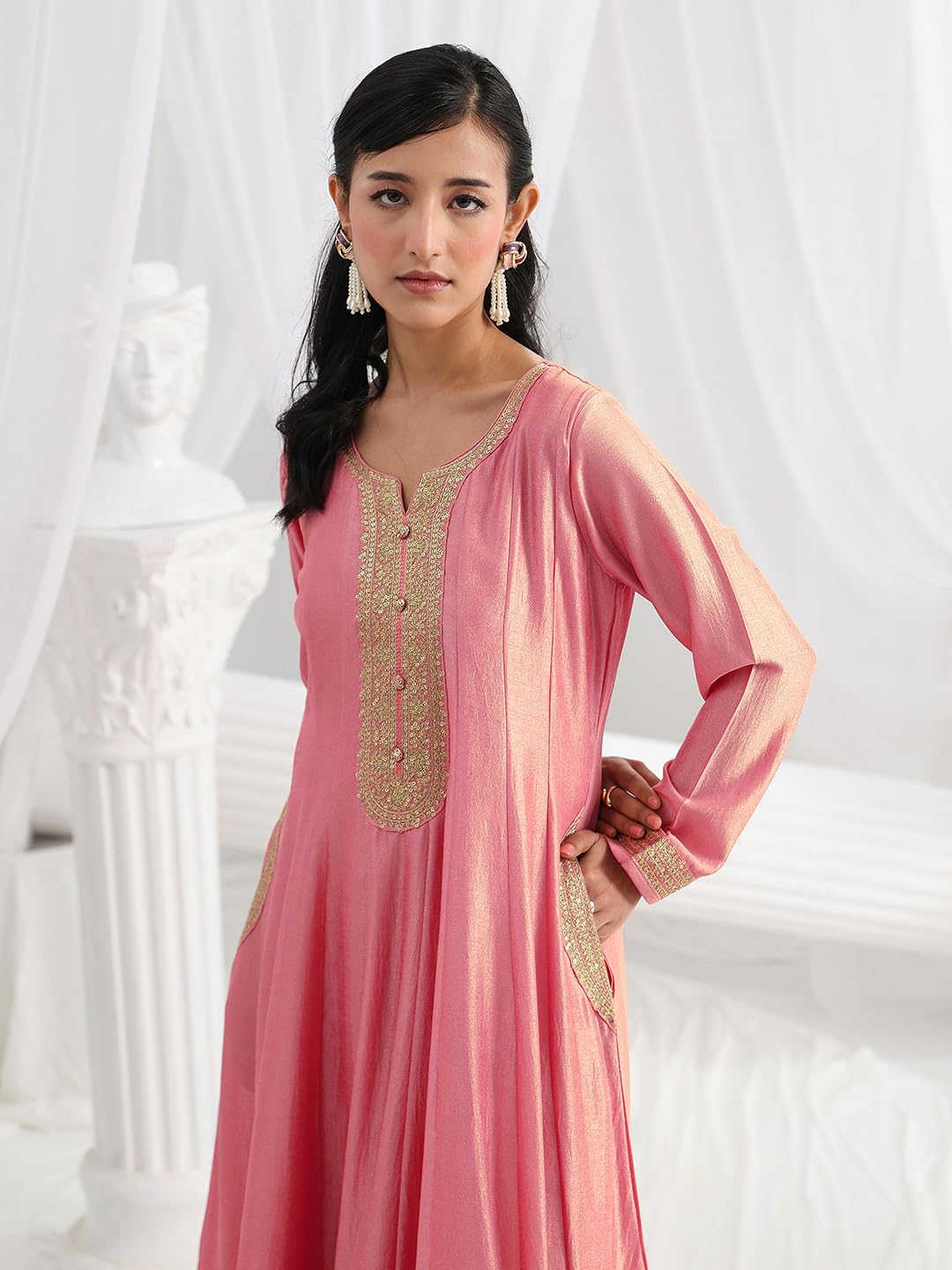 Libas Embroidered Silk Blend A-Line Ethnic Dress with Dupatta-93639XL