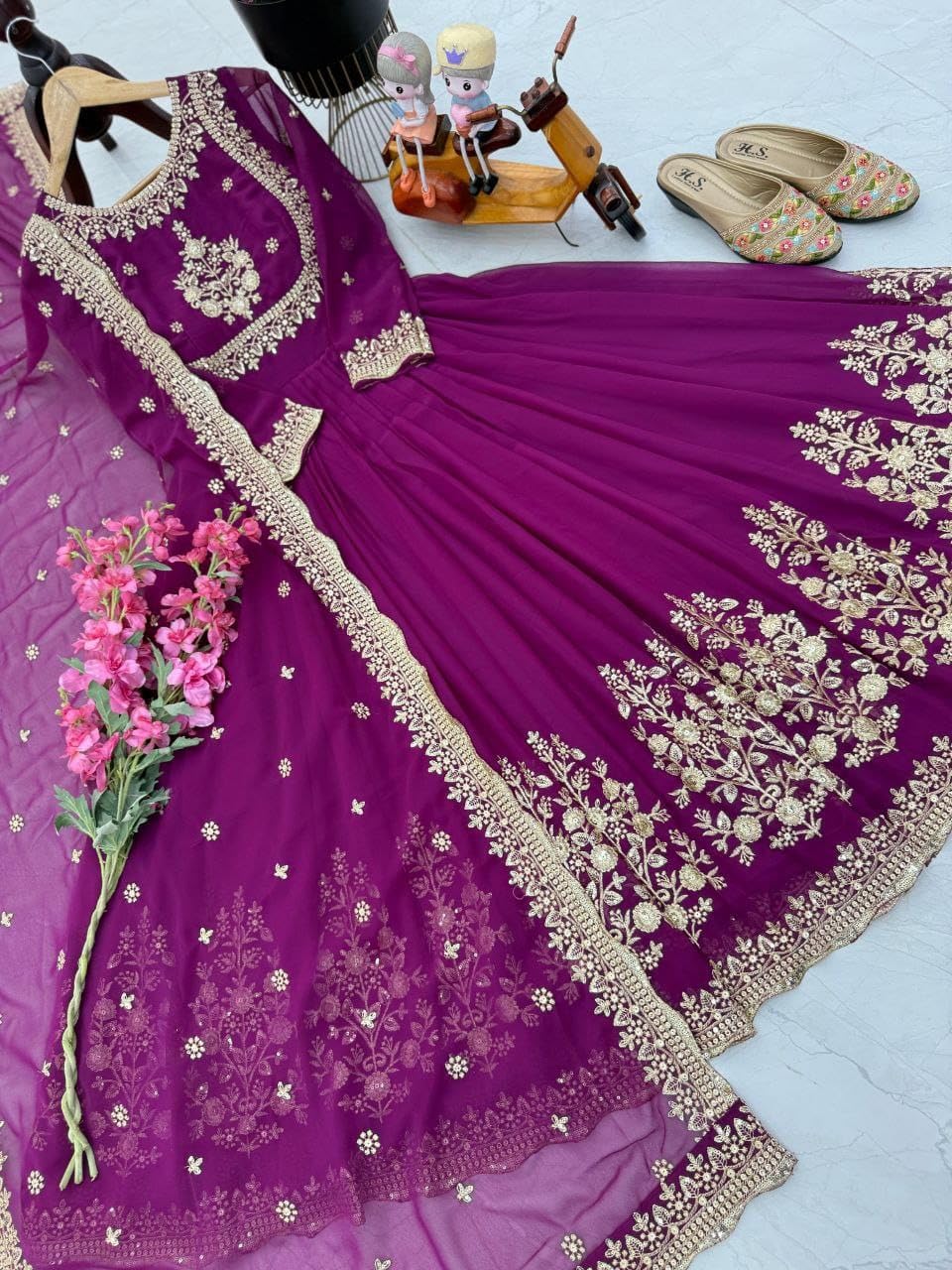 ANAGH APPARELS Premium Fox Georgette Anarkali Gown with Dupatta for Women | Embroidery Sequin Work | 3 Meter Flare | Full-Length 58” Ethnic Dress