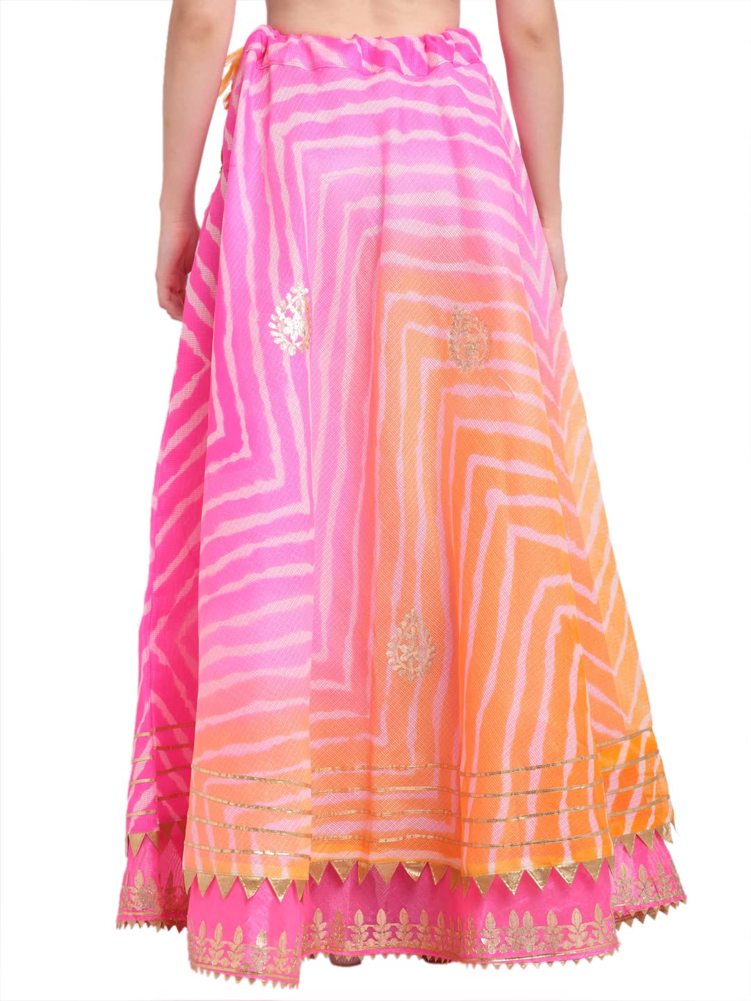 JABAMA® Women's Cotton Kota Doriya Gota Patti Work Lehenga Skirt (Pink-Orange, M, SK368-M_GRP)
