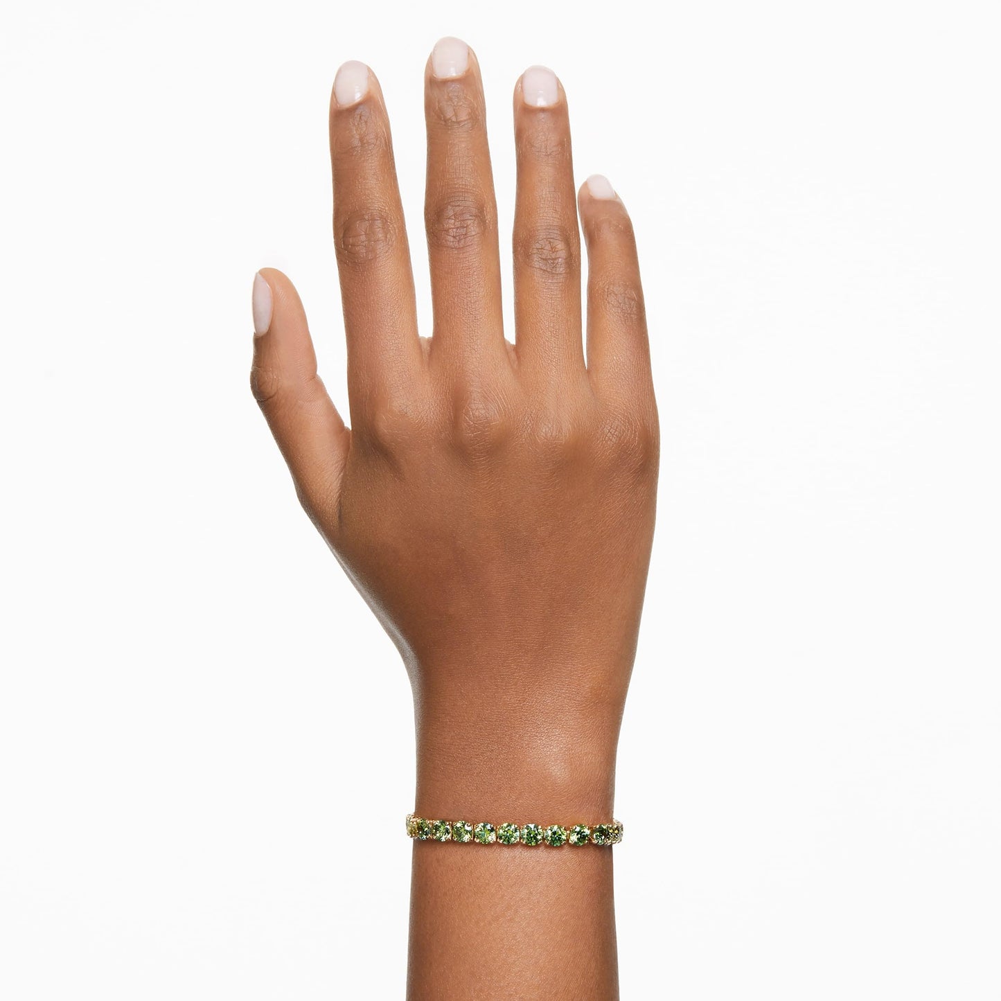 Swarovski Matrix Tennis bracelet, Round cut, Green, Gold-tone plated
