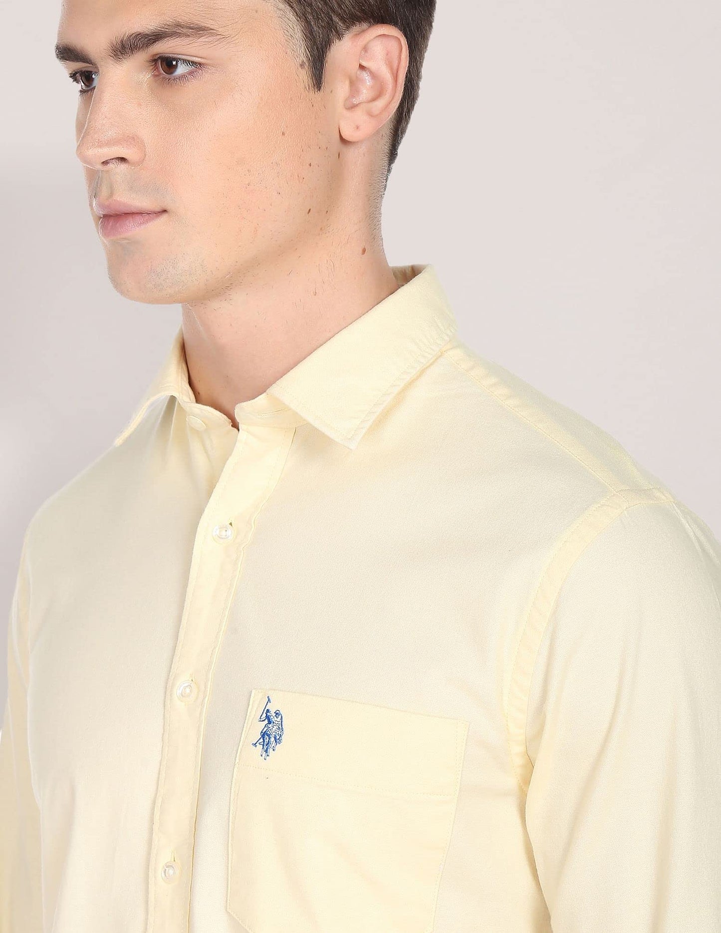 U.S. POLO ASSN. Mens Solid Oxford Fs Regular Fit Shirts (Usshtfx0015_Yellow_L)