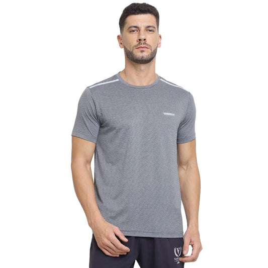 Van Heusen Performance Men T-Shirt - Polyester Spandex - Swift Dry, Crew Neck, Mesh Ventilation_61006_Grey Heather_L