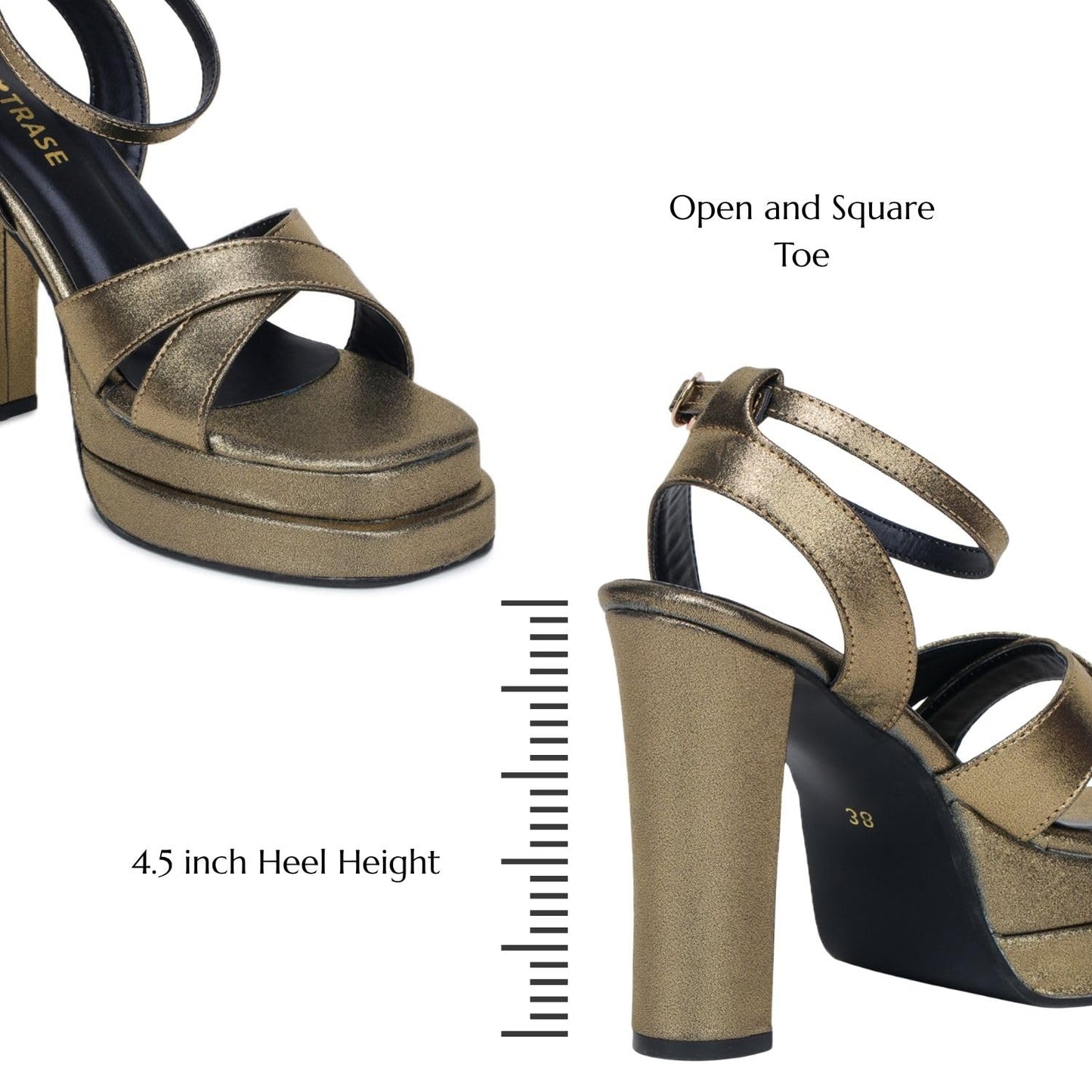 TRASE Women High Heels Sandals with Adjustable Buckle & Ankle Strap (Copper, 5 UK)