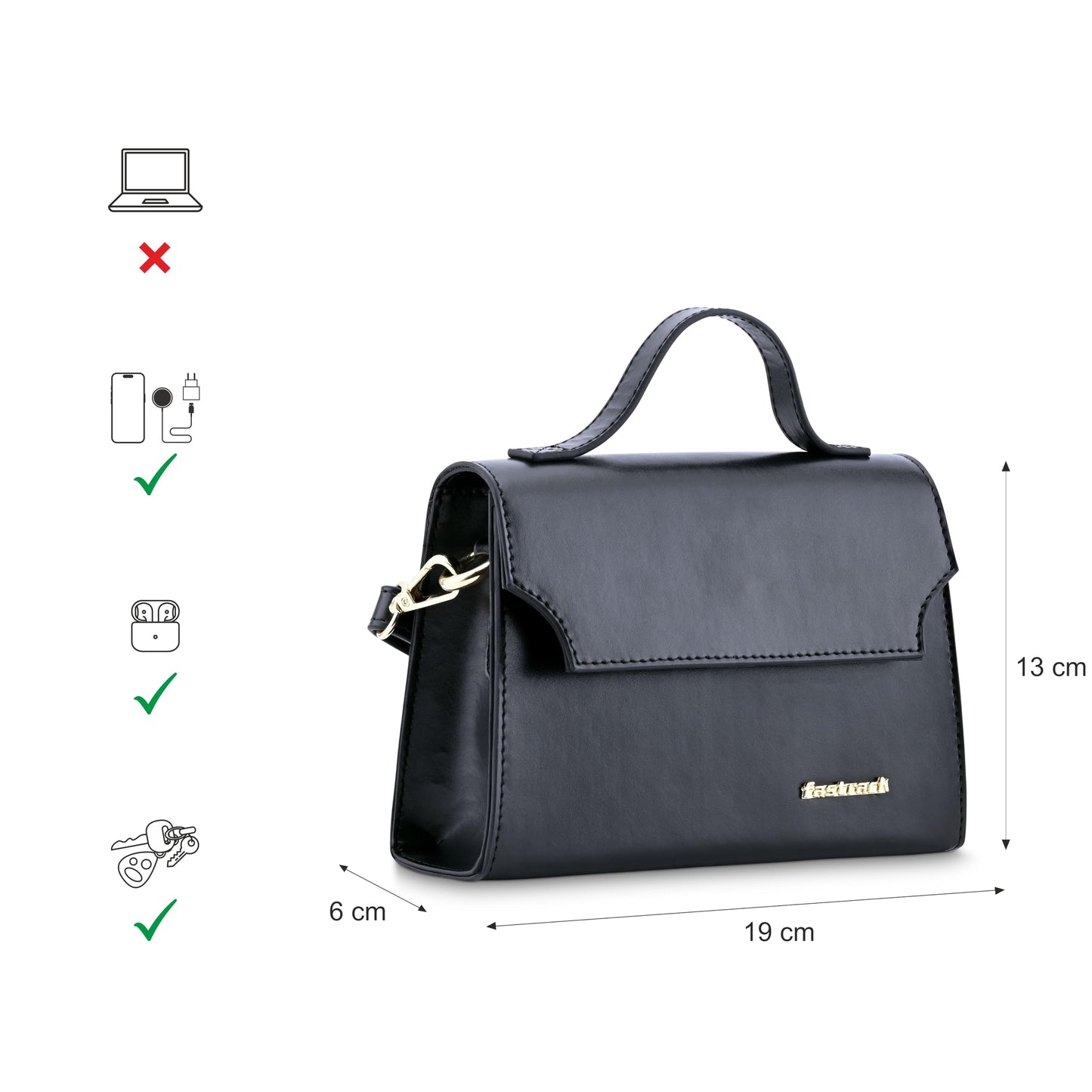 Fastrack Mini Glam Structured Sling | Faux-Leather Women's Handbags | Sling for Casual Carry