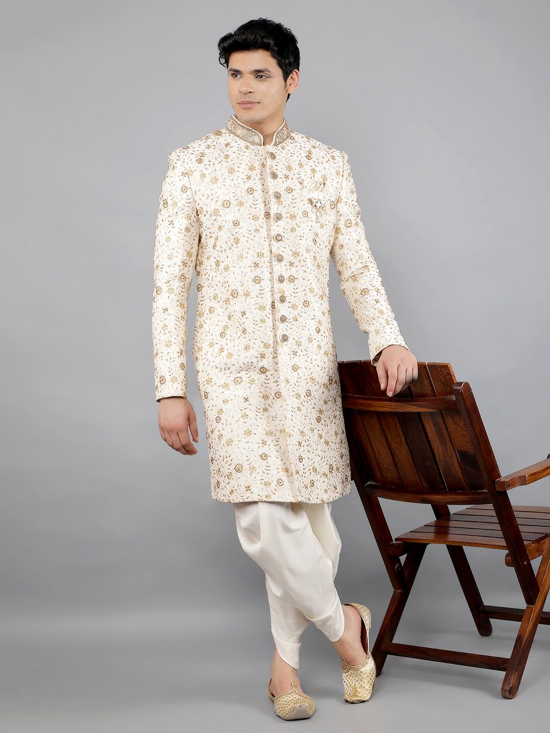 Manish Creations Men's Floral Embroidered Sherwani Set