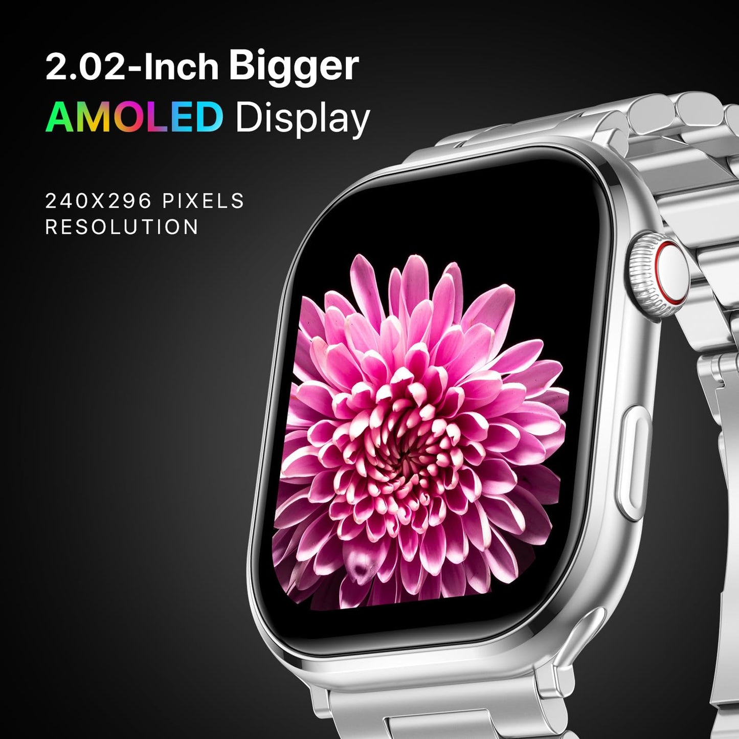 Fire-Boltt Brillia Pro Smart Watch with 51.3mm (2.02 inch) AMOLED Display, Bluetooth Calling, SpO2, Heart Rate Monitoring, 120+ Sports Modes, IP67 Waterproof, Long Battery Life (Silver Chain)