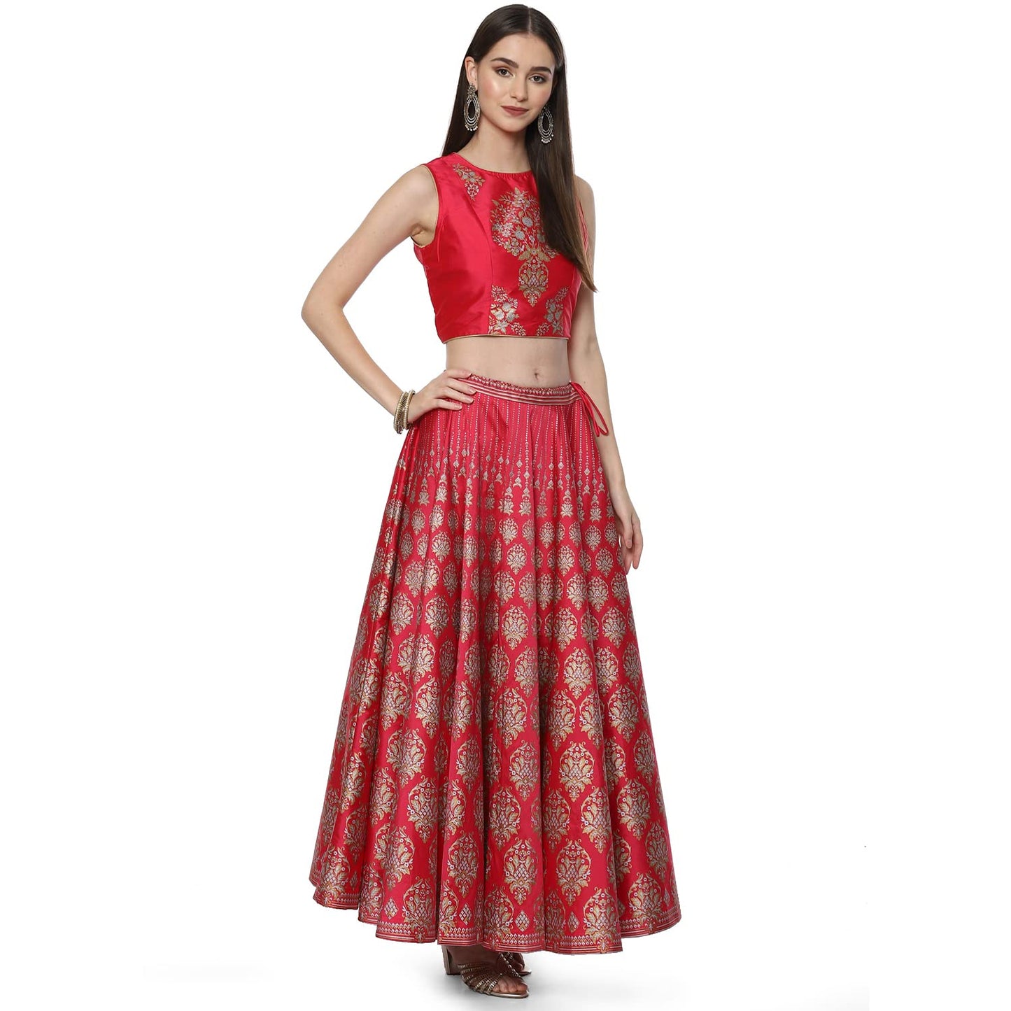 BIBA WOMEN PRINTED FLARED SALWAR KURTA DUPATTA(SKDFESTIVE 8249_FUCHSIA_32)