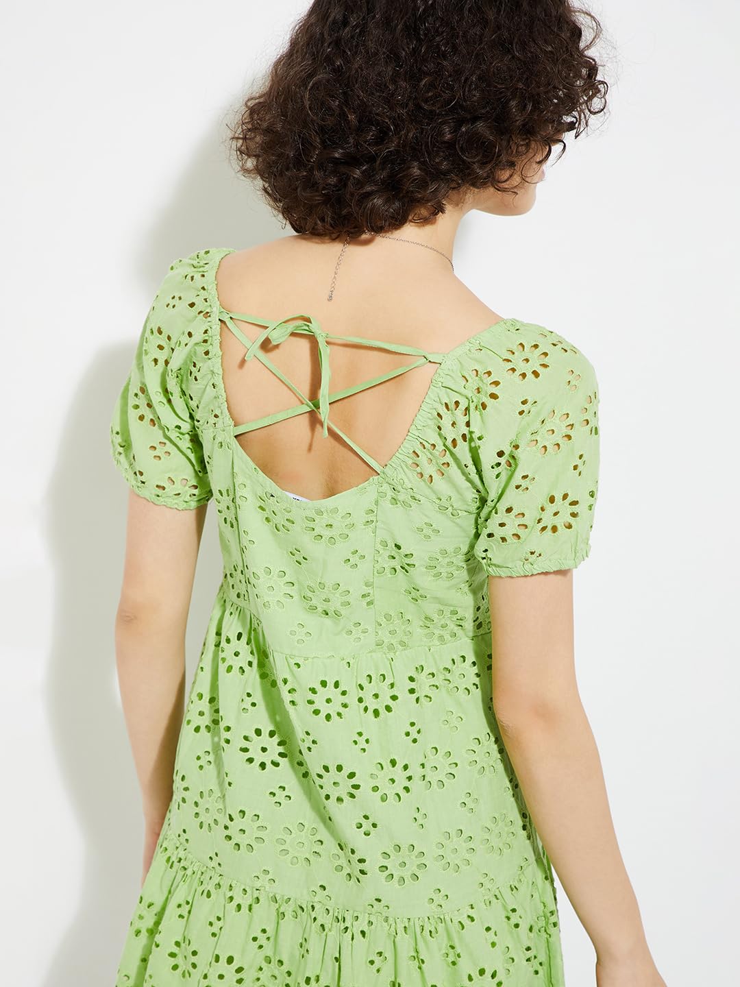 Max URB_N Women Schiffli Tiered Dress (Sage_XS)