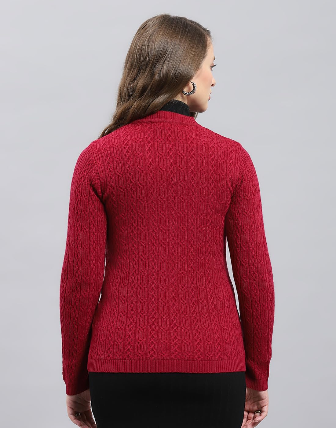 Monte Carlo Womens Self Design V Neck Wool Blend Cardigan Maroon L