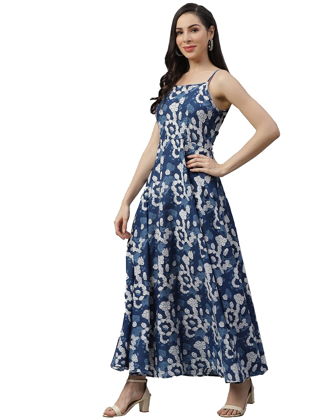 Divena Women's Cotton Fit and Flare Maxi Dress (Model_Number#1.Value_Blue