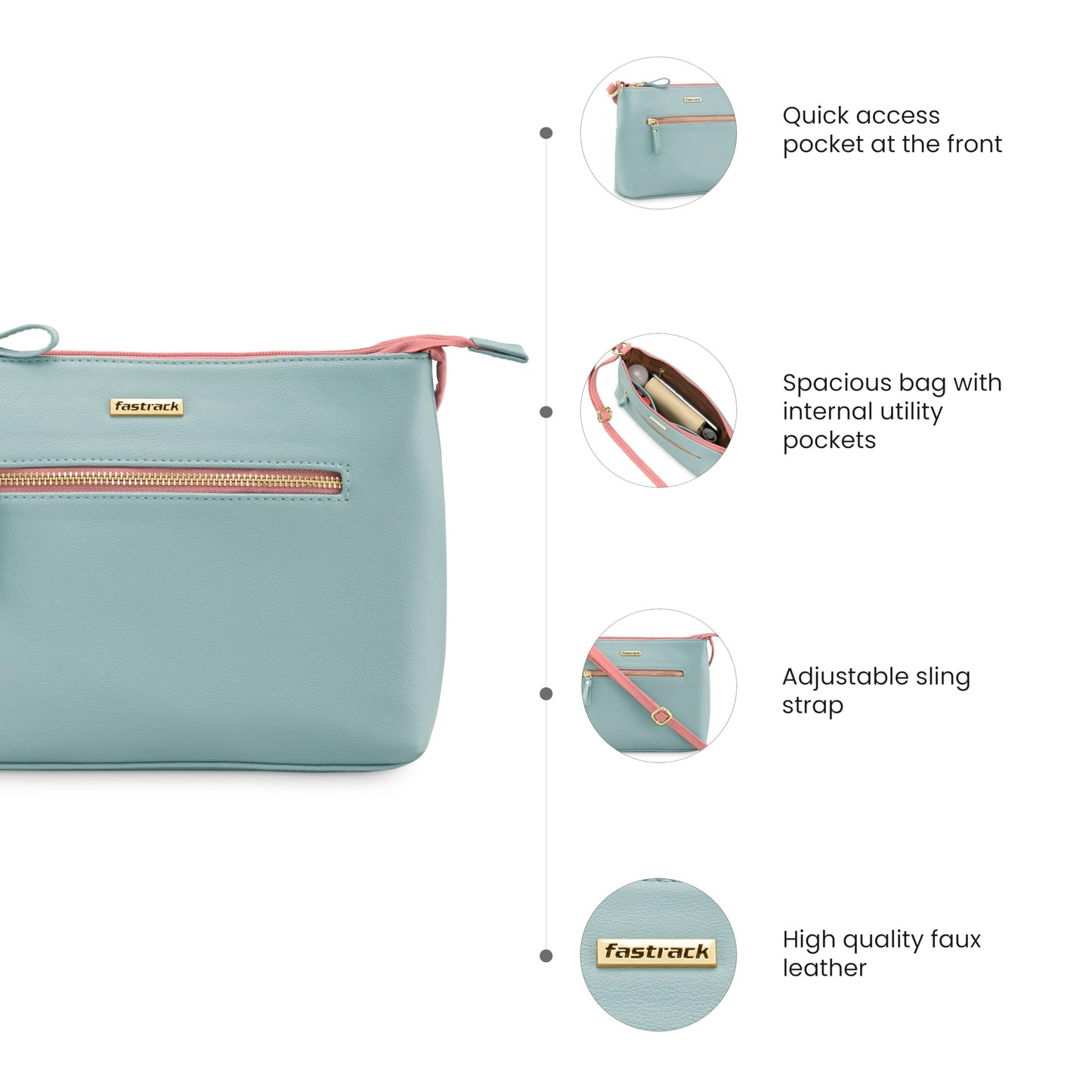Fastrack Structured Sling Bag for Women, Girls and Ladies| with Quick Access Pocket | Made of Premium Faux Leather
