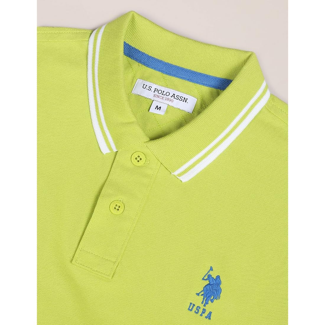 U.S. POLO ASSN. Men's Tipped Collar Pure Cotton Slim Fit Polo Shirt (USTSHS1541_Lt. Green_Lt. Green_S)