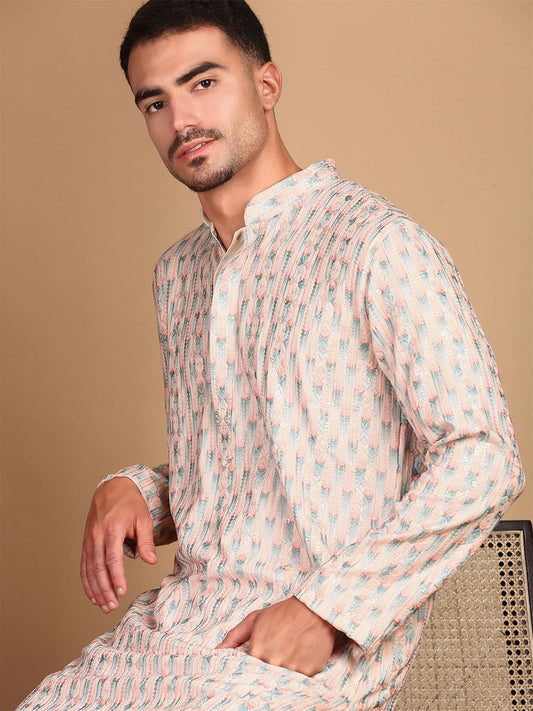 Sanwara Men's Cotton Floral Regular Kurta Set