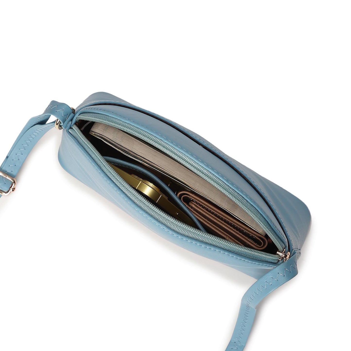 Fastrack Sling Bag For Women | Faux Leather Sling With Adjustable Belt and Quick Access Pocket | Zip Closure and Spacious Interior | Trendy Handbags, Blue