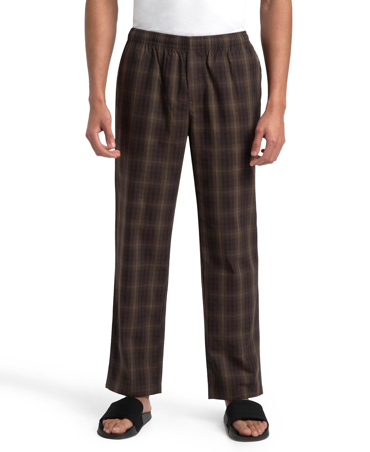 Jockey 9009 Men's Super Combed Cotton Woven Fabric Regular Fit Checkered Pyjama with Side Pockets_Olive Black_S