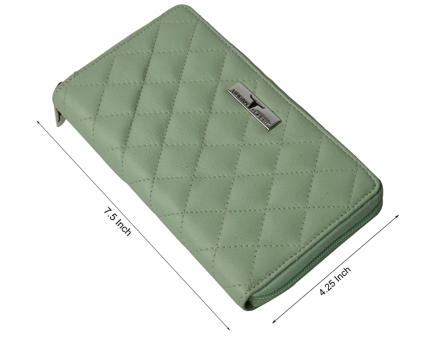 URBAN FOREST Grace Quilted Mint Green Leather Wallet/Clutch for Women