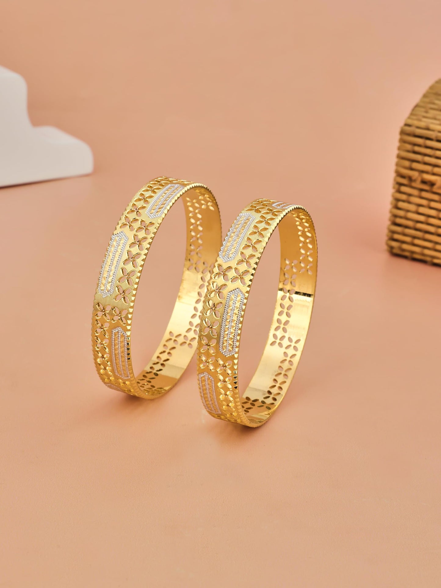 CYGNI BANGLES Elegant Gold-Plated Bangles for Women Traditional Design Jewelry (1 Pair)(F2-B-78-2.8)