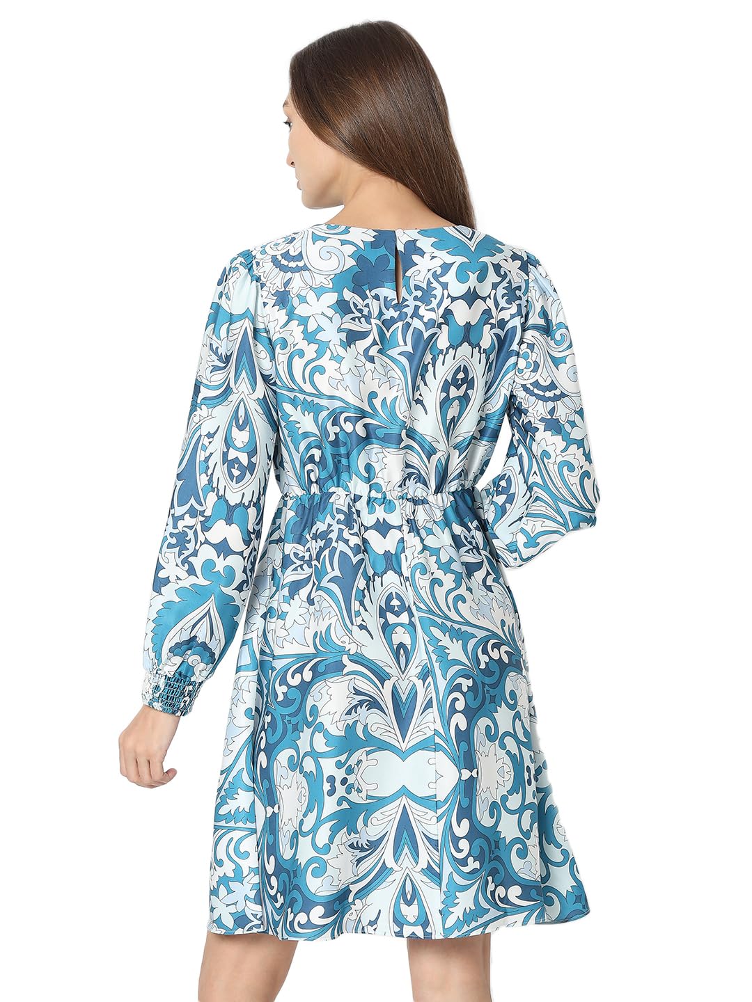 Vero Moda Women's Polyester A-Line Above The Knee Dress (10318696-Storm Blue_Storm