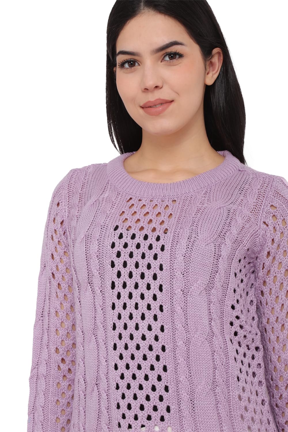 Allen Solly Women's Acrylic Casual Sweater (AHSWCRGFY53619_Lilac