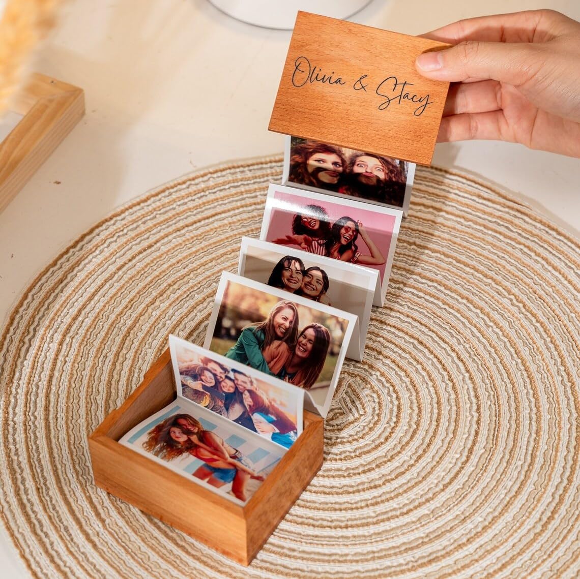 Explore India Crafts Pull Out Photo Album, Valentines Memory Collection, Personalized Wooden Photo Frame, Gift for Him, Trinket Wooden Box, First Christmas Gift