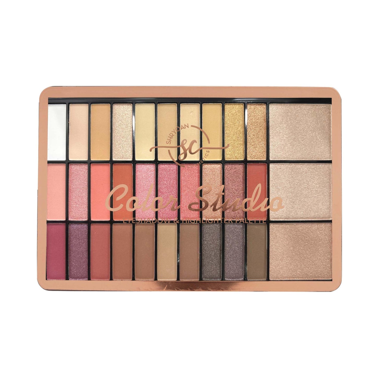 Shryoan Color Studio Eyeshadow & Highlighter Palette | 30 Colorful Shimmer Eyeshadow & 3 Highlighter | Highly Pigmented & Shimmery Matte Finish | 38 gm (Shade-01)