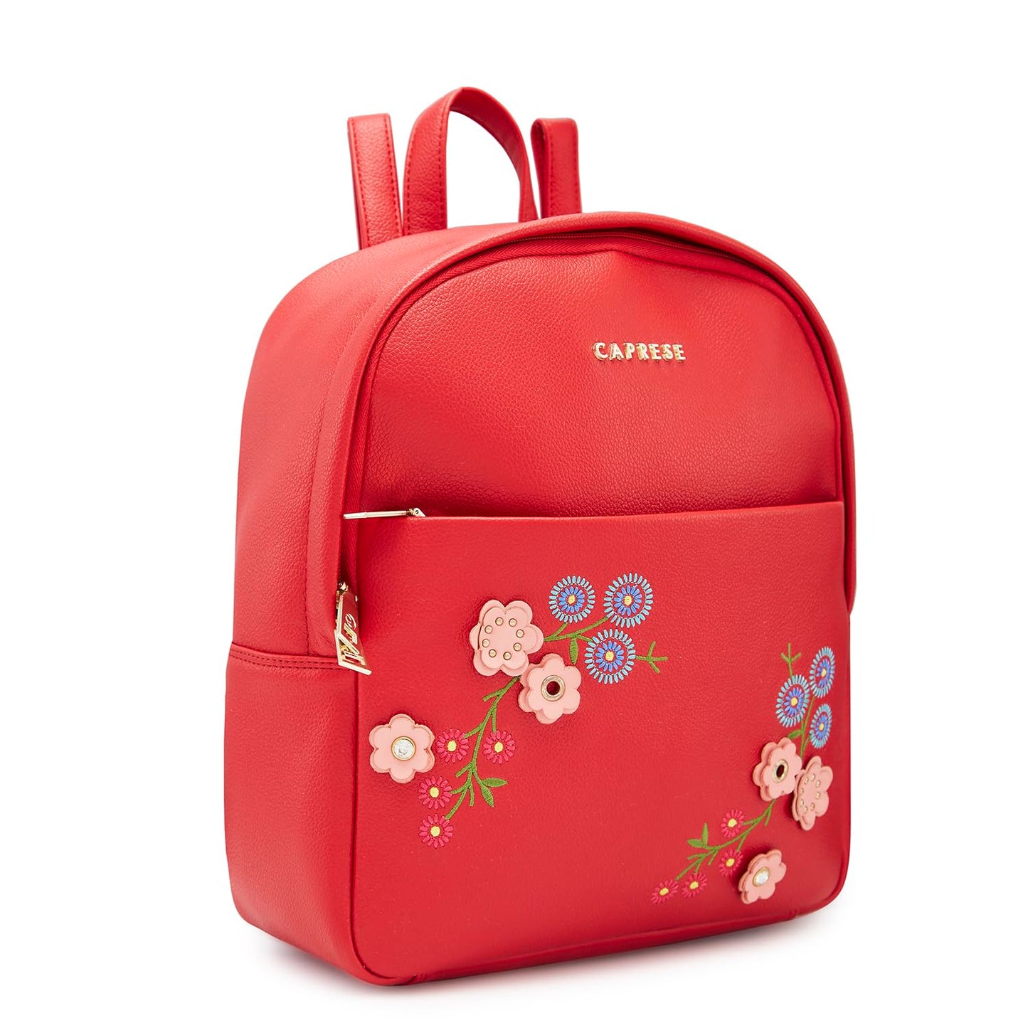 Caprese Erica Casual Backpack, Medium | Floral Embroidered Backpack for Women with Adjustable Shoulder Strap & Secure Zip Closure | Spacious, Versatile for Everyday Outings and Travel (Maroon)