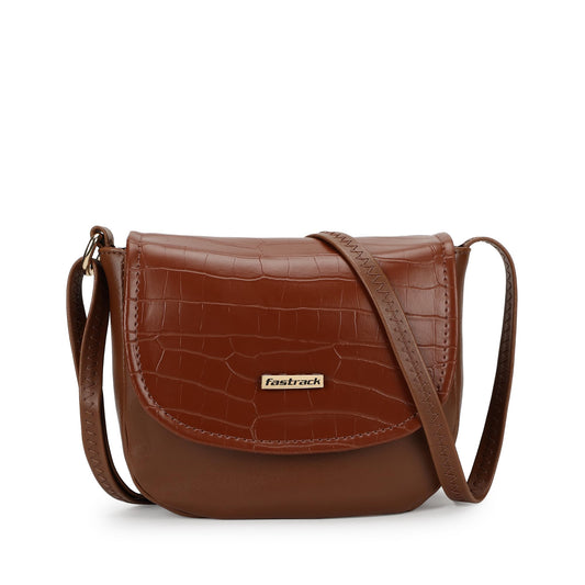 Fastrack Women’s Spacious Croc-Textured Party Sling Bag (Tan Brown)