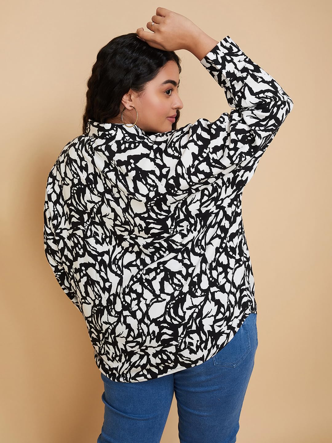 Max Women Plus Size Abstract Printed Shirt (WVN3301 AP_Black)