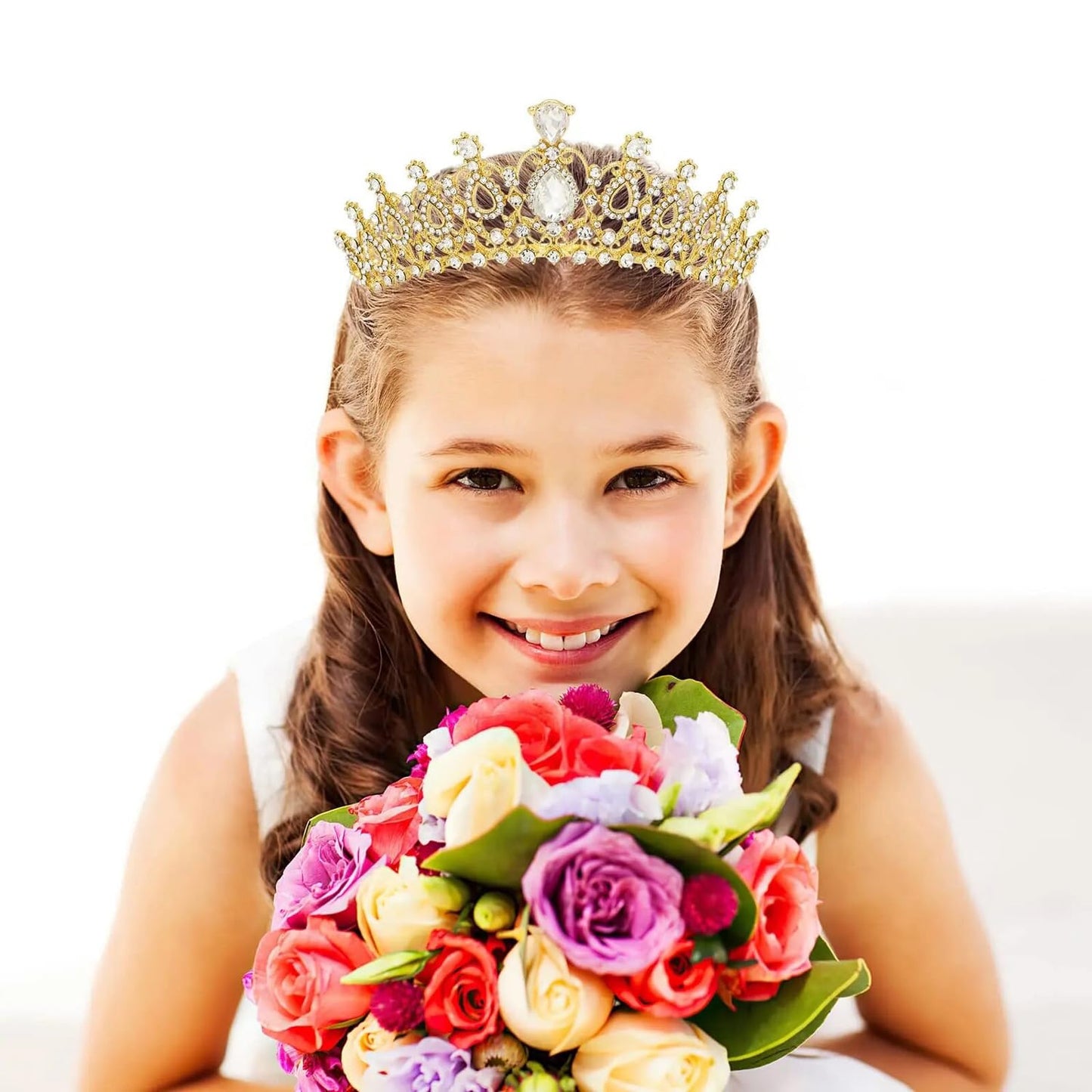 Shining Diva Fashion Crystal Tiara and Crown for Women Stylish Headband Crowns with Comb Tiaras for Girls Kids Queen Princess Wedding Bridal Birthday Gift Hair Accessories (Gold) (rrsd15872hb)